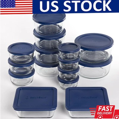 30 Piece Set Hocking Glass Food Storage Containers with Lids Stackable New