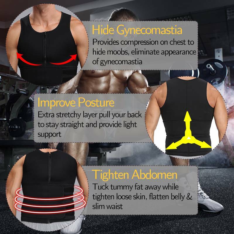 Men Neoprene Sauna Thermo Sweat Body Shaper Waist Trainer Fat Burner Vest Corset