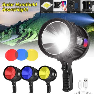 900000000LM Solar/USB Rechargeable LED Spotlight Flashlight Searchlight Bright