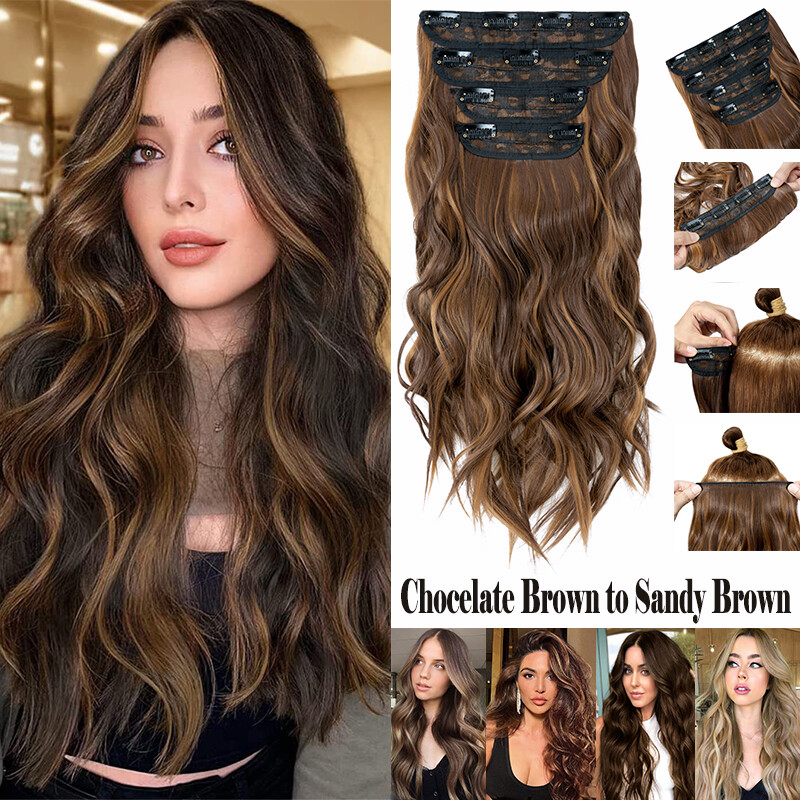 4PCS Balayage Full Head Natural Clip in Hair Extensions Long Thick