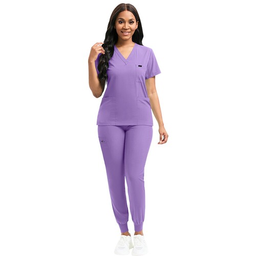 Unisex Stretch Nurse Uniform Medical Scrub Sets Women Men V-Neck Top Jogger Pant