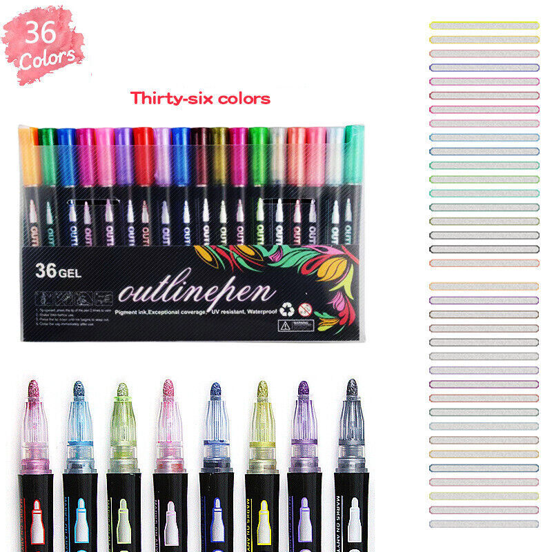 24 Colors Drawing Double Line Outline Pen Highlighter Marker Pens For School Kid