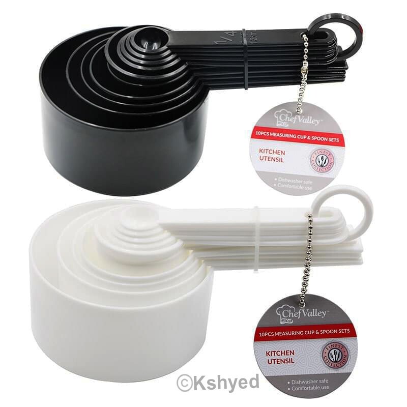 10 Pcs Plastic Measuring Cups Kitchen Spoon Baking Cooking Tools Set, AST Color