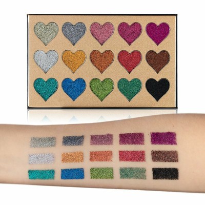 15 Colors Heart Shape Glitter Shimmer Eyeshadow Long Lasting Waterproof Palette