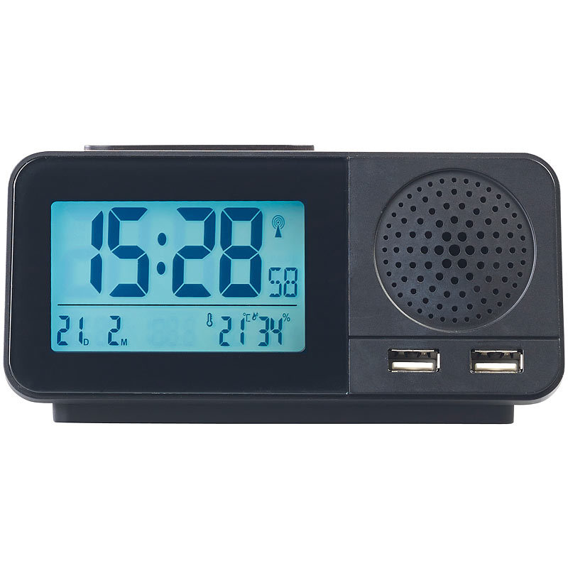 Auvisio Funk-Radiowecker Mit 2 Weckzeiten, Hygro- & Thermometer, 2x Usb, 2 A