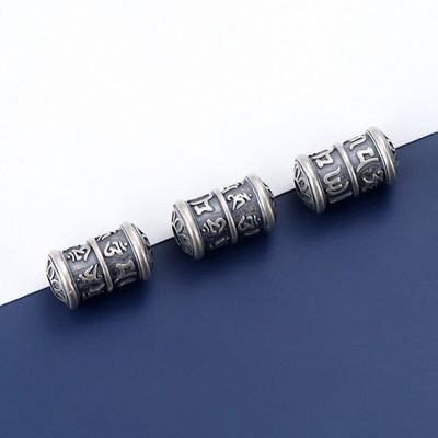 Sterling Silver Cylinder Bead Charm Buddhism Lotus Om Mani Padme F0563