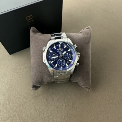 bulova marine star 98b400 chrono stainless steel silver blue dial men watch 166555533047