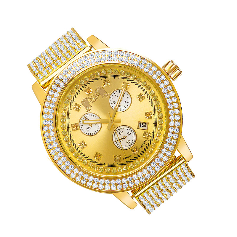 Pre-owned Jojino Mens /jojo/joe Rodeo Real Diamond Gold Tone 2 Row Bezel Custom Band Watch