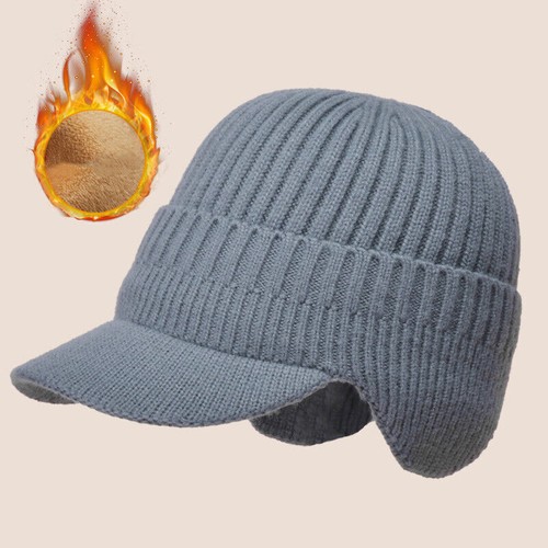 Ear Flaps Cap Knit Brim Ski Hat Winter Warm Stretch Beanie Outdoor Men Women Hat