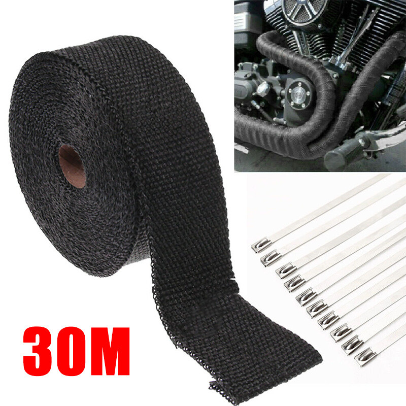 30m Titan Hitzeschutzband Auspuff Band bis 1400° Hitzeschutz Krümmer Schwarz