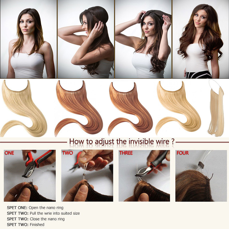 Hidden Long Invisible Band Wire In Thick One Piece Hair Extensions Mix As Human
