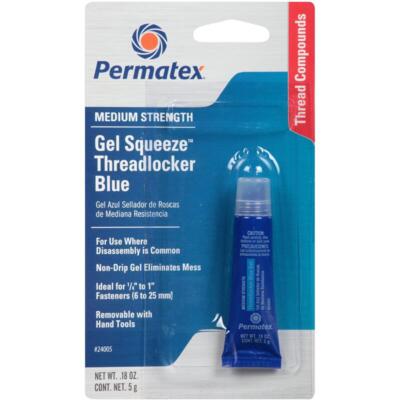 Permatex Thread Locker 24005; Blue, Medium Strength Gel, 0.18oz Squeeze Tube