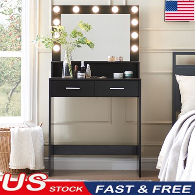 Makeup Vanity Desk Table W/Touch-Controlled Mirror 11 Bulbs,Storage,robust Chair