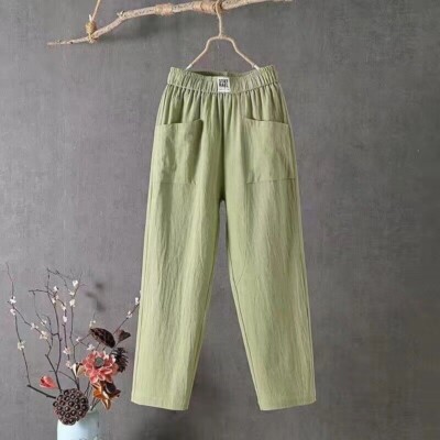 Womens Trousers Summer Linen Cotton Casual Harem Pants Pockets Holiday Plus Size