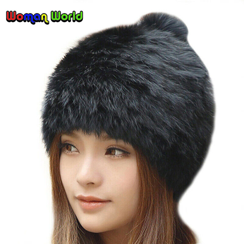 Fashionable Winter Hats For Women Rabbit Fur Knitting Wool Real