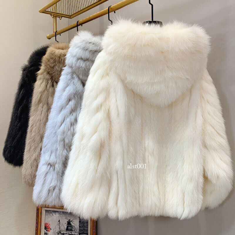 Winter Women Genuine Fox Fur Coat Luxury Woven Coat Hooded