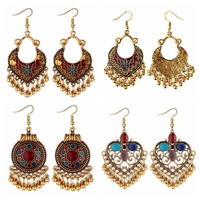 Vintage Boho Drop Long Earring Gold Carved Ethnic Dangle Earrings Women Jewelry 