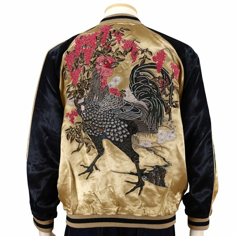 趣味 JAPANESE EMBROIDERED JACKETS vol.1 Sukajan Jakuchū Black Chicken Japan Satin Embroidery