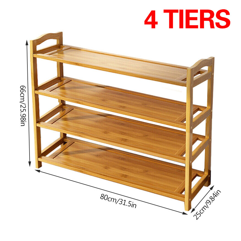 4 5 Tiers Wooden Shoe Rack Bamboo Shoe Stand Wardrobe Organiser Storage