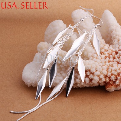 New Beautiful Chandelier Leaves 925 Sterling Silver Dangle Earrings Jewelry A626