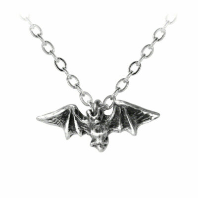 Vampire Bat Necklace / Pewter Tiny Bat Charm Pendant Alchemy Gothic 1977