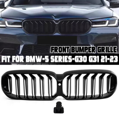 Gloss Black Dual Slats Front Kidney Grille For 2021-2023 BMW G30 G31 530i 540i