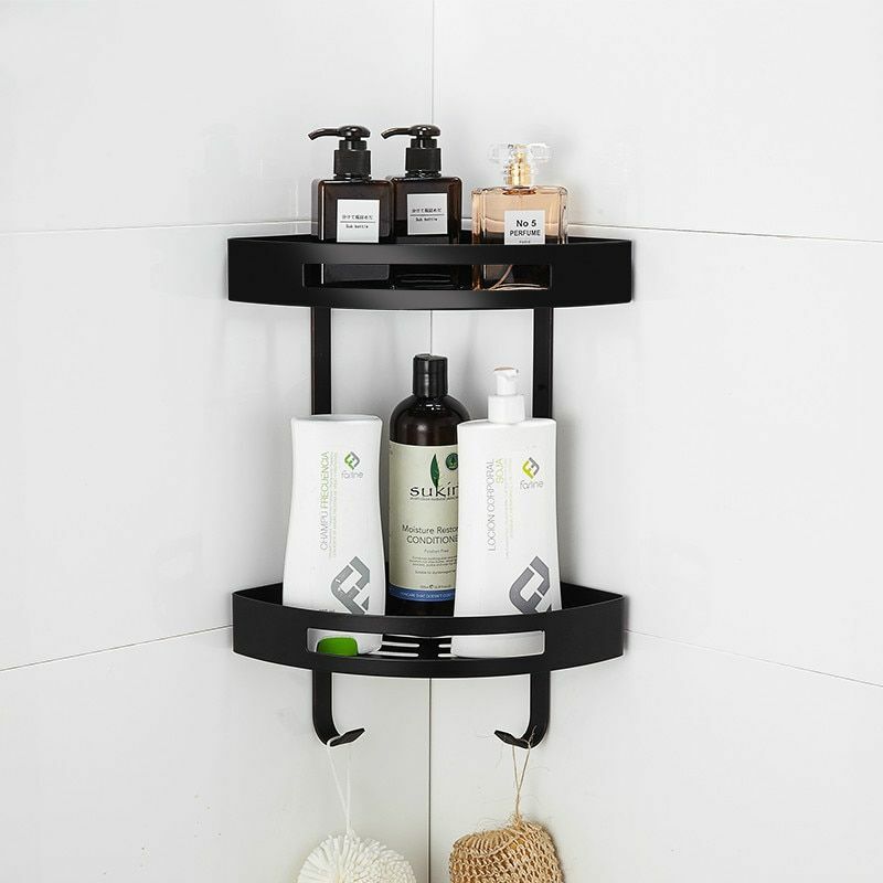 Wall Mounted Bathroom Corner Rack Stainless Steel Antique Black