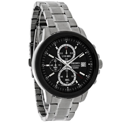 Seiko Mens Black Dial Stainless Steel Chronograph Quartz Watch SKS451