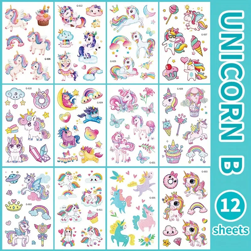 120 Stück Einhorn Kinder Tattoo 12er Set Unicorn Mädchen Spielen Jungen Party
