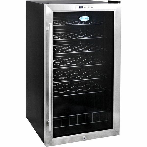 33 Bottle Stainless Steel Wine Cooler, Blue LED Chill Compressor Fridge Cellar