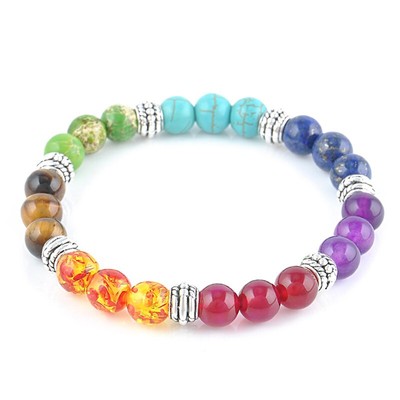Chakra 7 Stone Gemstone Yoga Healing  Point Buddha Crystal 8mm Bead Bracele iy