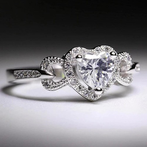 Geometrischer Herz Hochzeitsring Trendy Aus Messing Mit Cubic Zirkonia Für Damen