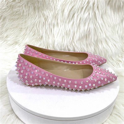 Womens Faux Leather Pull on High Heels Pointed Toe Pink Rivet Shoes US 5-11.5