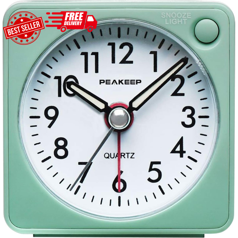 Ultra Small, Peakeep Battery Travel Alarm Clock with Snooze and Aquamarine