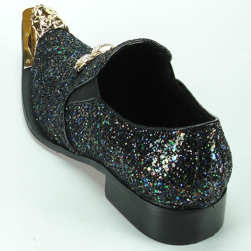 Men�s Fiesso Black Multi color Glitter Pointed Gold Metal