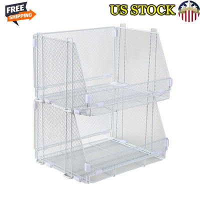 Stacking Folding Baskets Storage Bins Durable Wire Organization Home Office New