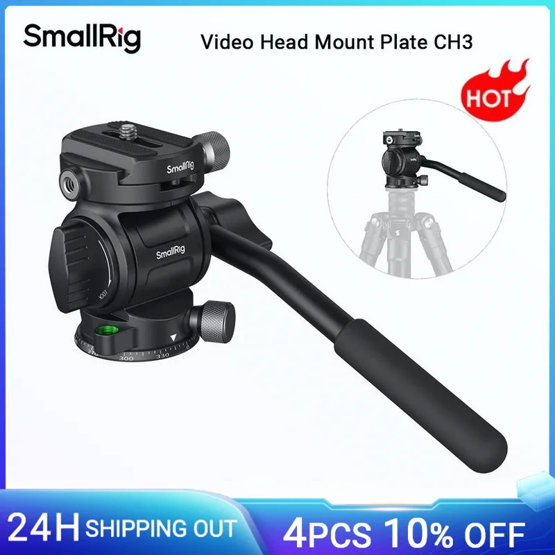 CH3 Video Head, Tripod Fluid Head Pan Tilt Head with Quick Release Plate for Arc