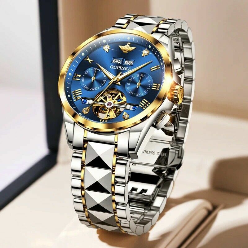 Pre-owned Oupinke Original  Men Automatic Watch Luxury Mechanical Wristwatch Waterproof In Black