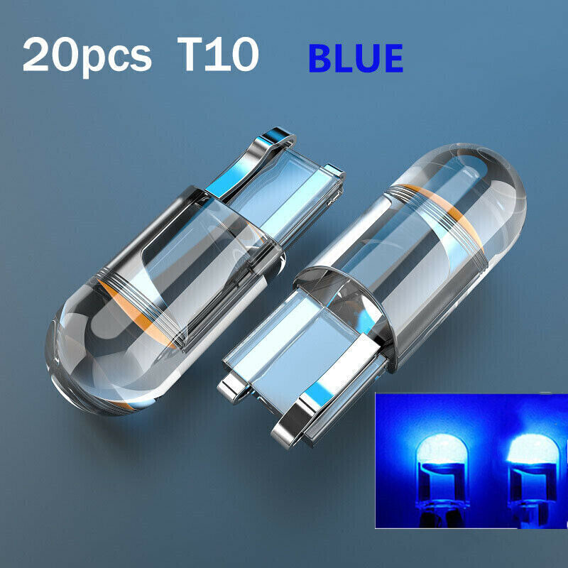 20Pcs LED T10 194 168 W5W Car Trunk Interior Map License Plate Light Bulb Blue