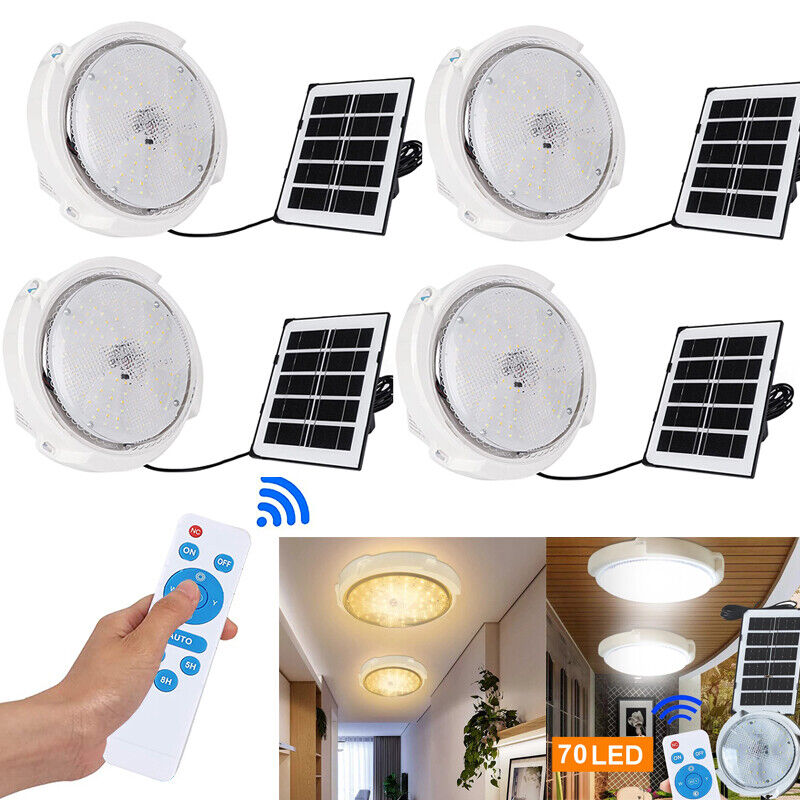 Solar Powered Ceiling Pendant Light Remote Indoor Outdoor Lamp Waterproof 1-4PKS