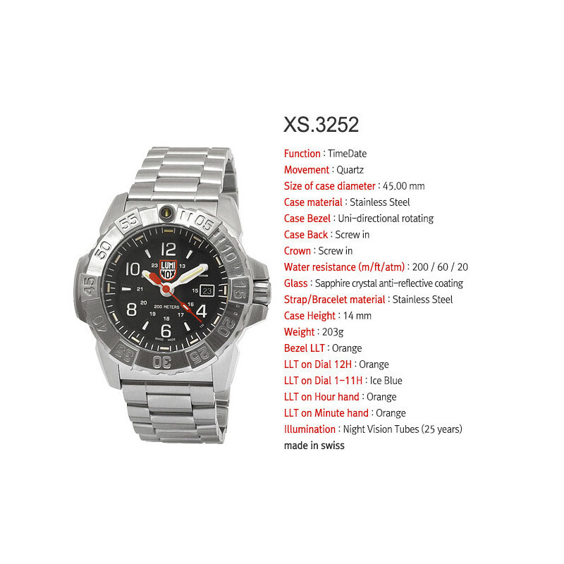 Pre-owned Luminox Original  Xs.3252 Navy Seal Watch Men Quartz Steel Diver's Made In Swiss