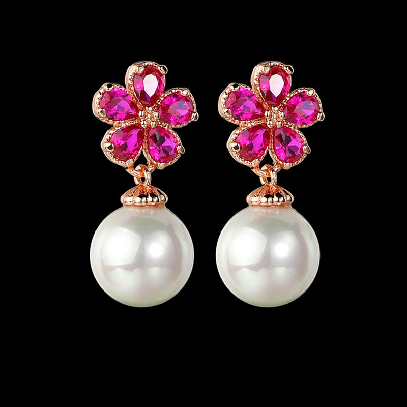 Sparkling Hot Pink Fuchsia CZ 10mm White Pearl Sterling