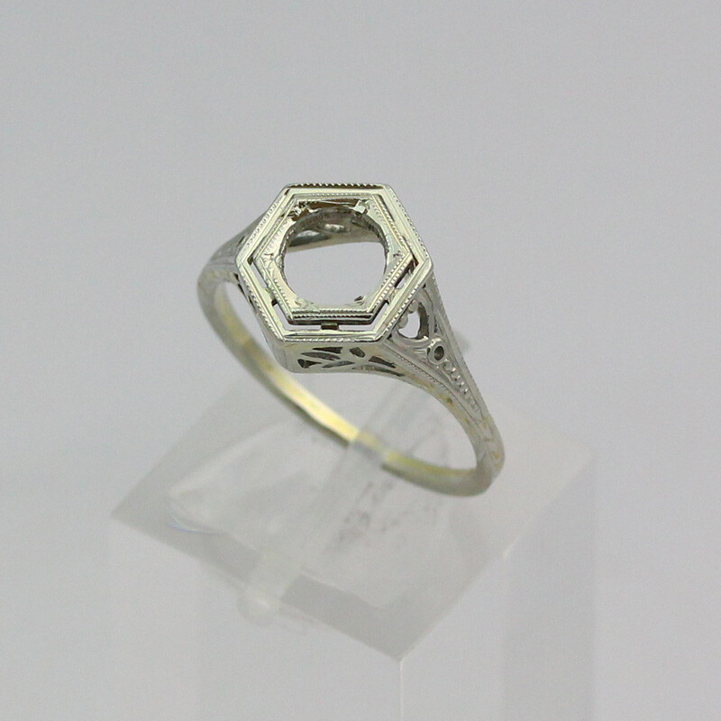 Vintage 18K White Gold BELAIS 5mm Round Empty Mounting Ring - Size 6.5