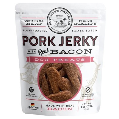 New Butcher s Naturals Dry Pork & Bacon Jerky Treats for Dogs, 16 oz