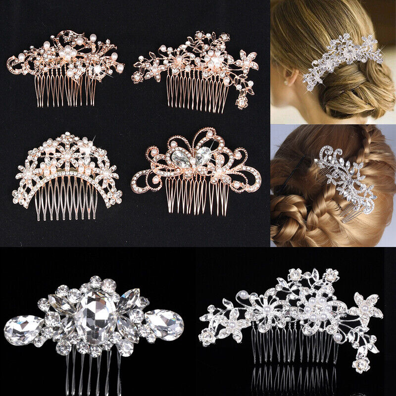 Bridal Hair Pins Comb Rhinestone Pearl Diamante Flower Wedding