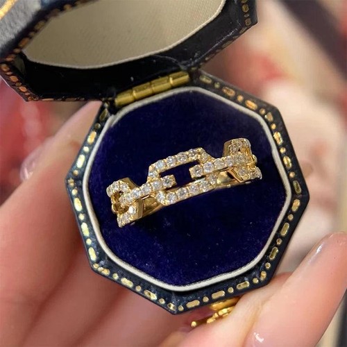 Gold Messing Ring Mit Glieder Geometrische Design Und Cubic Zirkonia für Damen