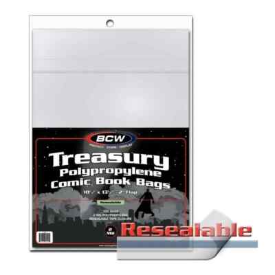 1 Pack of 100 BCW Treasury Bags Resealable Comic Book Storage 10 1/2 x 13 1/2''