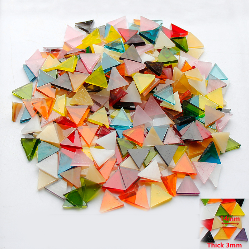 200g Stained Glass Kit Bulk Mosaic Tiles DIY Triangle Shape Craft Flowerpot Deco