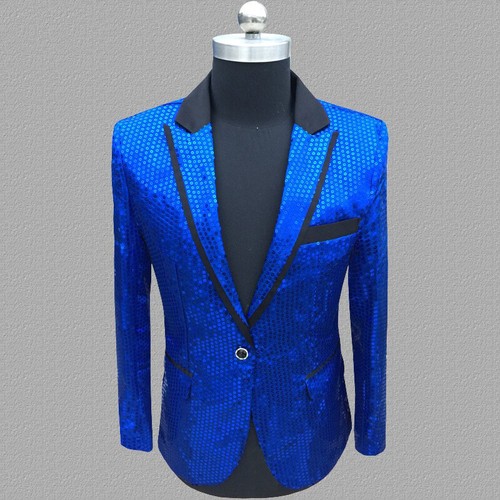 Men Formal Shiny Sequin Jacket Suit Blazer Outfit Stage Costume Tops One Button Ebay