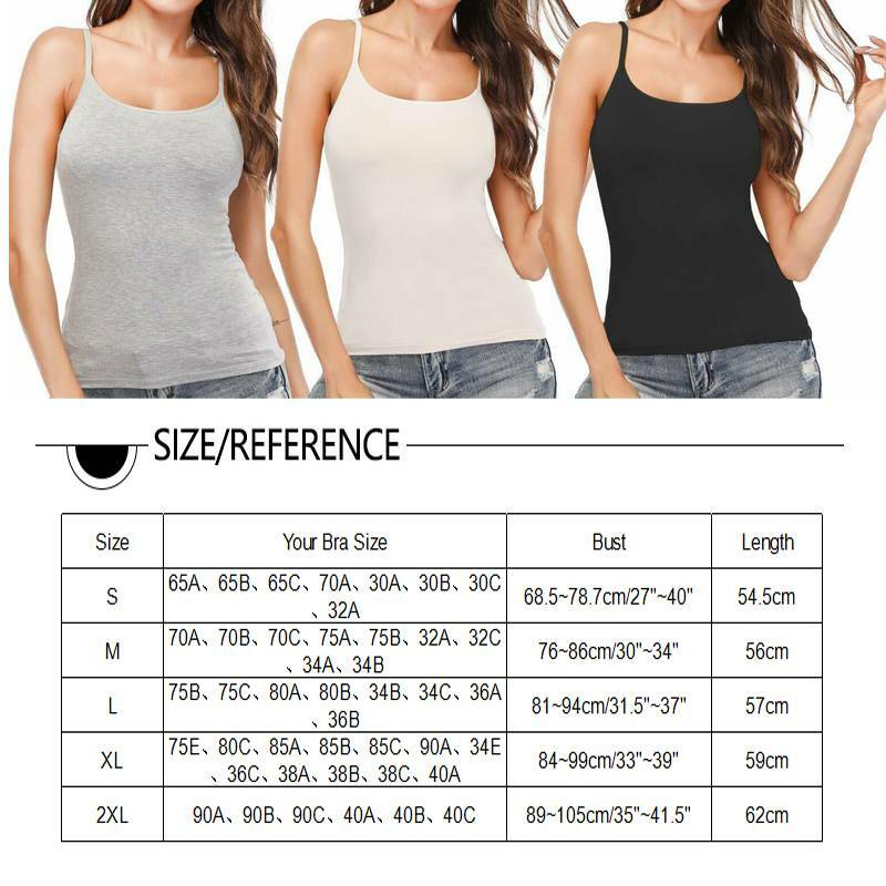 CAMI Camisole with Built in Shelf BRA Adjustable Spaghetti Strap Basic Tank Tops